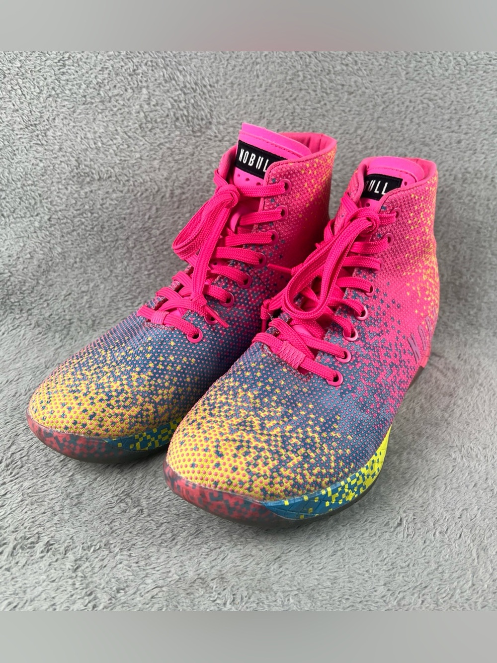 NOBULL Womens 9/Men 7.5 Glitch High Top CrossFit Neon Pink Gym Workout Sneakers
